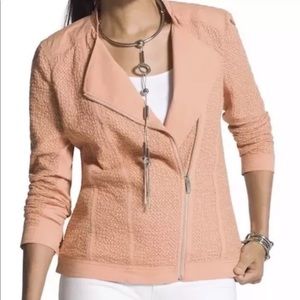 Chico’s Peach Casual Textured Knit Mix Moto Jacket